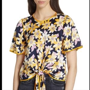 Cinq A Sept Kristi Floral Silk Tie Crop Short Sleeve Floral Blouse Small